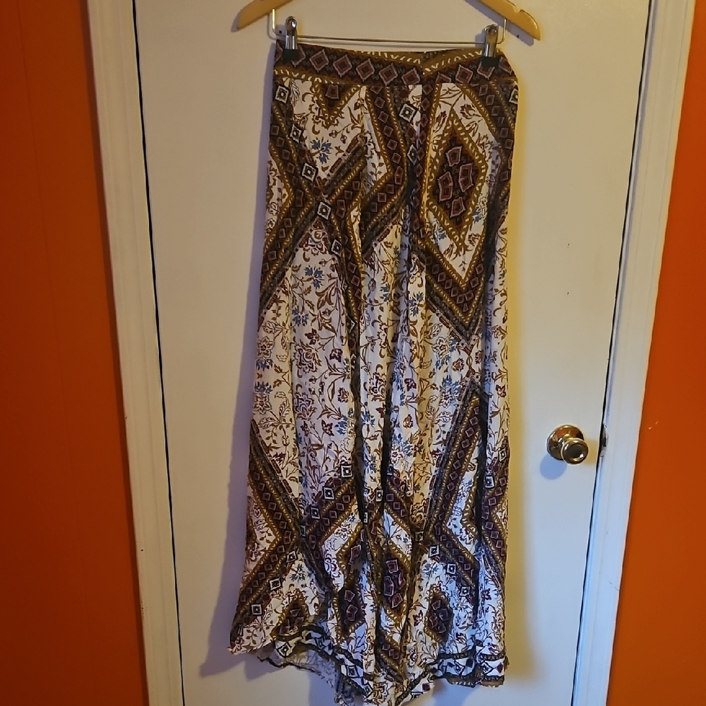 SHEIN Brown and Gold Asymmetrical A-Line Maxi Skirt
